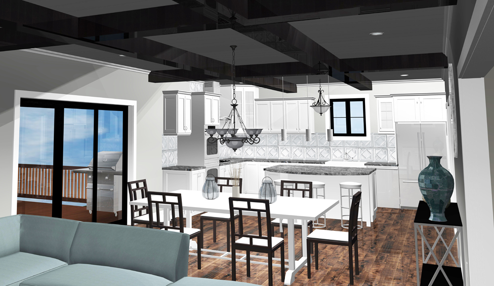 Virtual reality image of a modern kitchen designed by Seiffert Lumber - Quad Cities Kitchen & Bath